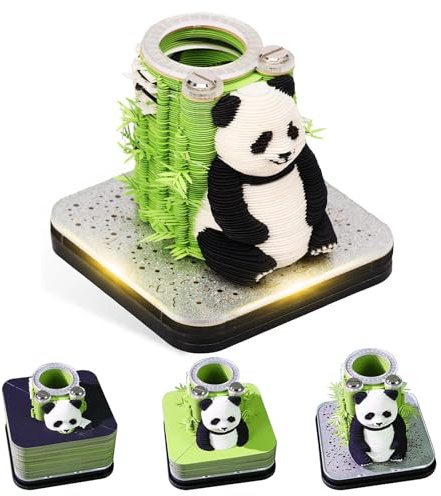 Time Piece Kalender 2026, Dekompressions-3D-Papierkunst-Notizblock mit Lichtern, kreativer Miniatur-Panda-Papierskulptur, Kunst, Memo-Block, kann als Geschenk an Freunde verschenkt werden