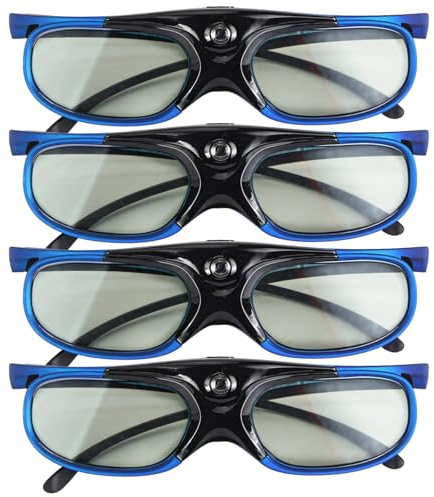 Vestamore 4 pares de gafas 3D activas, recargables, frecuencia de actualización de 144 Hz, amplio ángulo de visión para proyectores Dlp-Link, Xgimi, Jmgo, marco azul