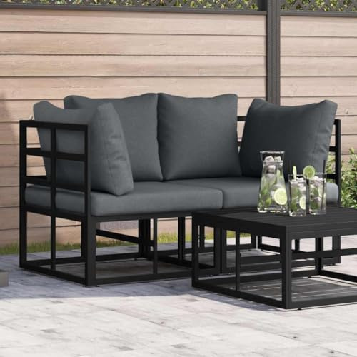 Mandloder Gartenmöbel-Set Metall mit Kissen Schwarz, 2-teiliges Sofa Lounge Set für Terrasse Balkon, 71.5 cm Tiefe, wetterfest