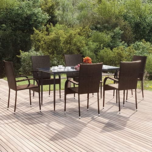 SKTQYQO Gartenmöbel-Set, 7-teilig, braun, aus Polyrattan, Gartenmöbel, geeignet für Terrassen und Terrassen