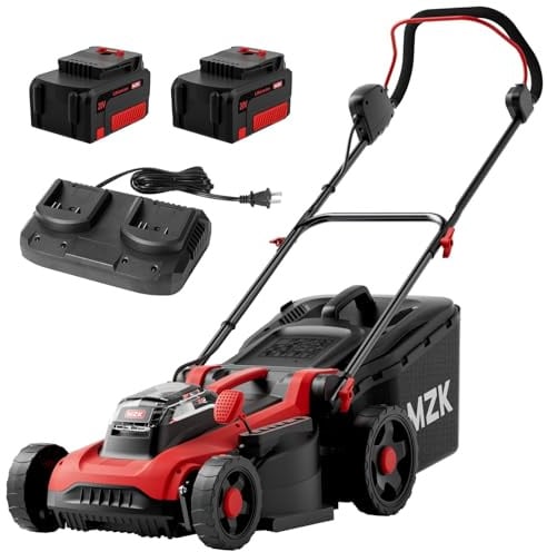 MZK 40V 41cm Cordless Electric Lawn Mower, 2-in-1 Brushless Push Mower with 5 Adjustable Cutting Heights, Includes 2x 4.0Ah Batteries, Charger & 42L Grass Collection Box