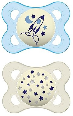 MAM Night Glow in the Dark Silicone Pacifier, Blue, 2-Count