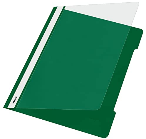 Leitz Standard Plastik-Schnellhefter, für A4, mit langem Beschriftungsfeld und reißfester Kunststofffolie, für bis zu 250 Blatt, grün, 41910055