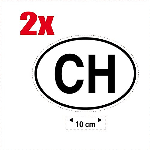 Aufkleber, CH (Schweiz), Oval, Länderkennzeichen, Auto/Motorrad, 2 Stück