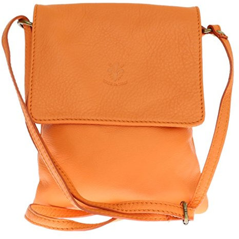 Girly Handbags Damen Italienische Leder Schultertasche Kleine UmhŠngetasche Messenger Weiches Leder Vera Pelle Handyhalter Urlaub Orange