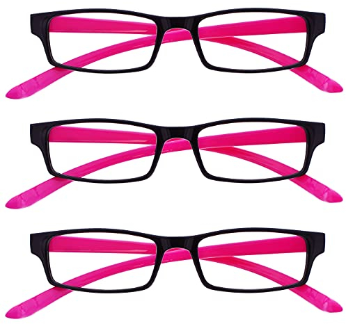 Die Lesebrille Unternehmen Schwarz Neon Rosa Nacken-Leser Wert 3er-Pack Damen Damen RRR20-4 +2,00