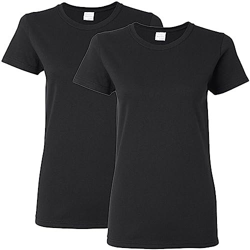 Gildan Women's Heavy Cotton Adult T-Shirt, 2-Pack, Black, L