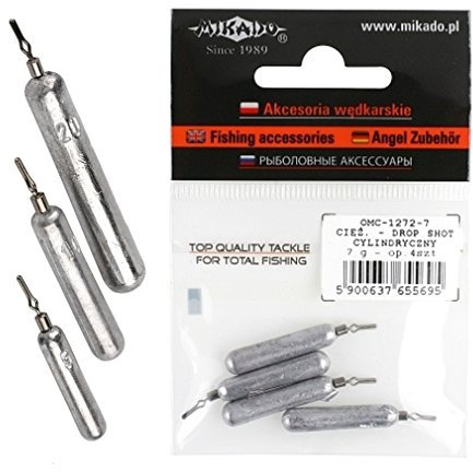4 x Mikado Zylinder Drop Shot Sinker Bleie mit Klemm Wirbel in 5g und 7g erhältlich (5g)