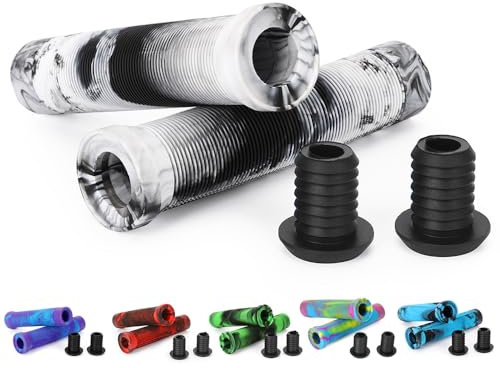 Kutrick Lenkergriffe, 145 mm, weich, flanschlos, Longneck Griffe für Pro Stunt Scooter Bars und BMX Bikes Bars (Schwarz/Weiß)