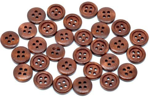50 Stück Holzknöpfe 15mm 4-Loch rund kaffeebraun braun Knöpfe basteln