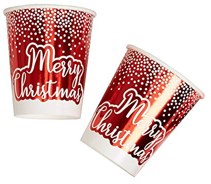 Premium Weddings Pappbecher Merry Christmas rot metallic ca. 250 ml 8 Stück - Einwegbecher Advent Becher Weihnachten