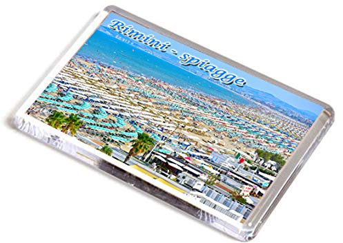 AWS Rimini Magnet aus PVC, starr, Riviera Romagnola, Italien, Fridge, Kühlschrankmagnet aus hartem Kunststoff, mit Fotobild, Panorama, Meer und Strand mit Sonnenschirmen im Sommer