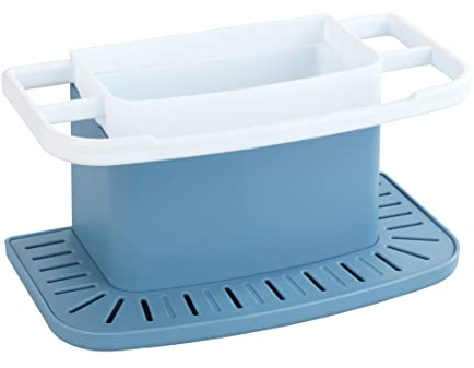 WENKO Organizador de fregaderos «Cosmo», práctico organizador de fregaderos de plástico de alta calidad, caddy de fregadero con mucho espacio para el detergente, el estropajo, la esponja, de 21 x 11 x 11,5 cm en color azul