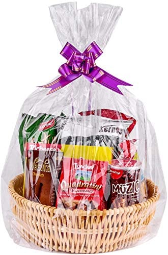 KAHEIGN 24 Pièces Sacs Clairs De Panier-cadeau, 32 x 22Pouces Cellophane Présenter Des Sacs D'emballage Pour Fabrication De Paniers De Cadeaux Paniers D'emballage D'artisanat (Avec Ruban De 24Pcs)