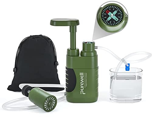 Purewell Wasserfilter Outdoor mit Austauschbarem Kohle-Wasserfilter 0,01 Mikron, 4 Filterstufen, tragbare Outdoor Notfall und Überlebensausrüstung - Camping, Wandern, Rucksacktourismus