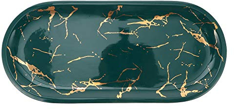 Cabilock Ceramic Food Display Plate with Matte Marble Pattern Elegant Jewelry Tray and Multipurpose Serving Dish for Sushi Desserts and Coffee