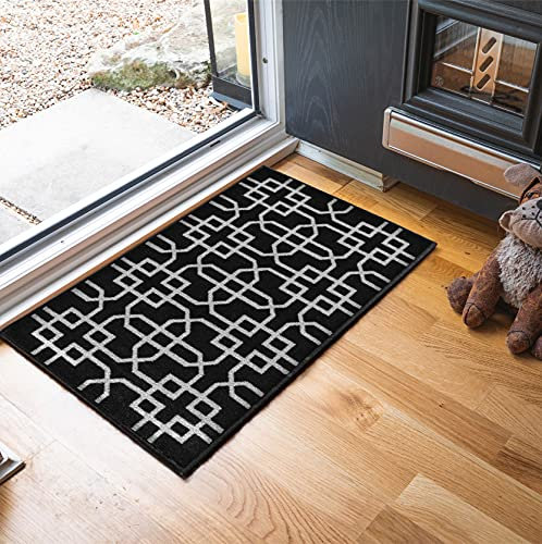 Washable Door Mat Kitchen Mats Non Slip Cubed Trellis Design Hall Runner- Indoor Door Mat - Hallway-Passage Corridor Doormats - Floor Mat Black-siam 50x80 cm