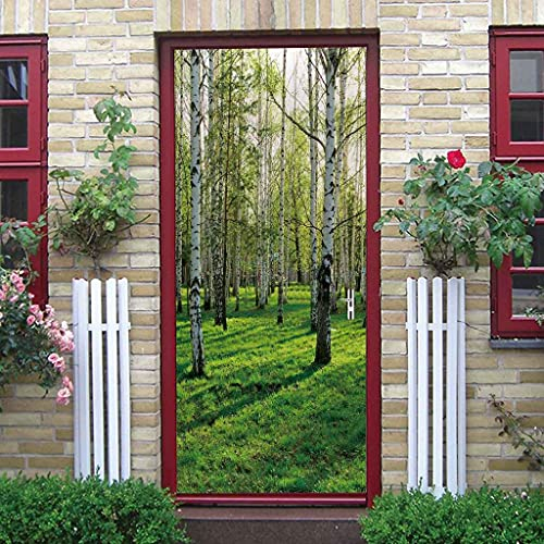 CBWRAW Türaufkleber Tapete Türposter 3D Fototapete Türfolie 77x200cm Sonnenwiese Birkenwald Pvc Selbstklebend Wasserdichte Abnehmbare Türtapete Innentür Schlafzimmer Küche Büro Home Dekoration
