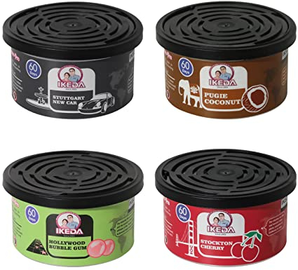 Car Air Fresheners Can | 4 Scent Organic Kit【 Bubble Gum, Cherry, New Car, Coconut 】60-Day Long-lasting Fragrance | Strong Odour Eliminator | Automotive Deodorizer | Fresh Smell for Home Office Closet