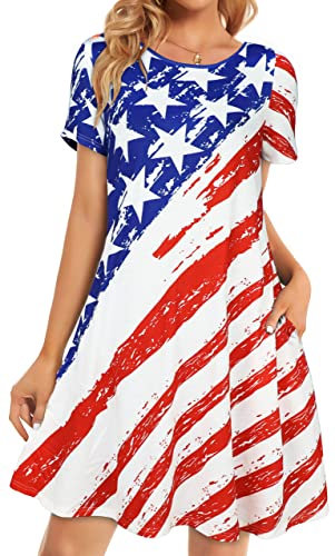 elescat Vestido de la bandera estadounidense para mujer, camiseta de verano para el 4 de julio, vestido de verano para el día de Indenpence, talla grande, túnica de manga corta (vestido de EE. UU