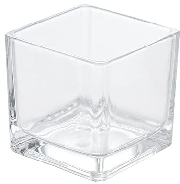 2 portavelas de cristal cuadrado transparente de 3.1 x 3.1 pulgadas, centro de mesa, decoración floral para bodas, cumpleaños, vacaciones y decoración del hogar