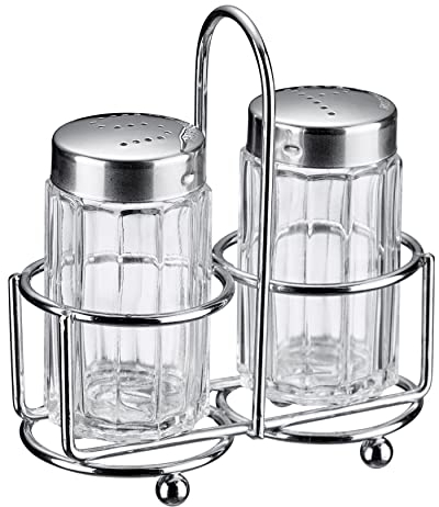Westmark Menage 63112260 - Salero y pimentero (3 piezas, 50 ml, cristal/acero inoxidable), color transparente y plateado