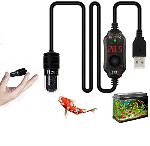 ZYWUOY Small Submersible Aquarium Heater, USB Heater Rod Submersible Thermostat Heater Built-in Thermometer with LED Display, 10W Mini Aquarium Fish Tank Heater for 1-3L Fish Tank turtle tanks