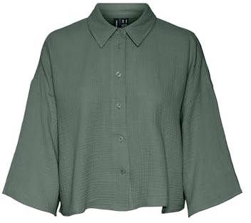 VERO Moda Women's Vmnatali Crop Shirt WVN Noos Top, Laurel Wreath, L