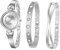 JewelryWe 3pcs Damenuhr Armreif Set Damen Einfach Metallarmband Analog Quarz Uhr Strass Infinity Unendlichkeit Zeichen Armband Schmuckset Geschenke für Frauen Silber
