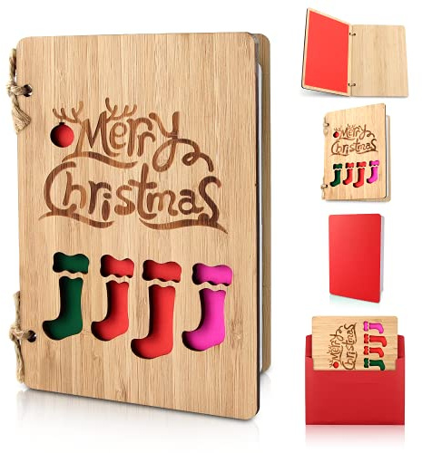 Fröhliche Weihnachtskarten, Weihnachtskarten aus Holz, Weihnachtskarten aus Bambus, buntes Weihnachtsdesign, Weihnachtsgeschenke für Eltern und Freunde (Weihnachtsstrucken)