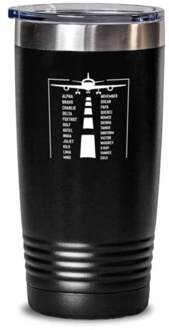 Becher aus Edelstahl, isoliert, lustig, Phonetisches Alphabet, Pilot, 590 ml