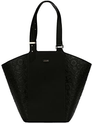 THUN, Borsa Shopping Nera dal Design Moderno e Lineare, a Forma di Vela con Manici, Linea Prestige, 43.5x32.5x14.5 cm