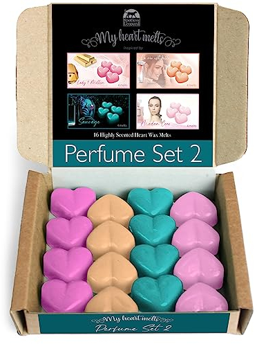Gemischte Parfümwachsschmelzen-Set 2 – Enthält je 4 x 5 g Parfüm-inspirierte Düfte in herzförmigen Wachsschmelzen – Madame Coco, Sauvage, La Vie Belle, Lady 1 Million