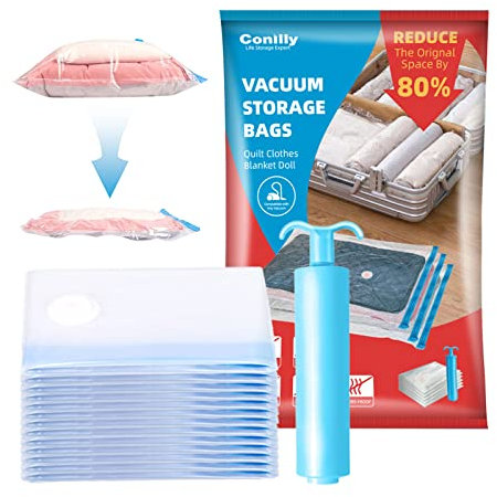 Vakuumbeutel für Kleidung Bettdecken 8 Stück Kleine(60 * 40cm) 80% mehr Platz sparende Versiegelungsbeutel für Bettdecken Kleidung Decken mit Reise & Haus Handpumpe