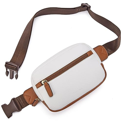 Telena Bauchtasche Damen Gürteltasche, PU Leder Crossbody Bag Frauen Umhängetasche Klein Brustbeutel Stylisch Taschen Brusttasche(Beige mit Braun)