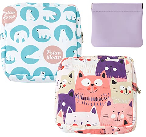 2 piccole borse mestruali, 1 piccola borsa portatile, custodia per assorbenti igienici, custodia portatile, custodia per assorbenti igienici con cerniera impermeabile, una confezione per due scopi