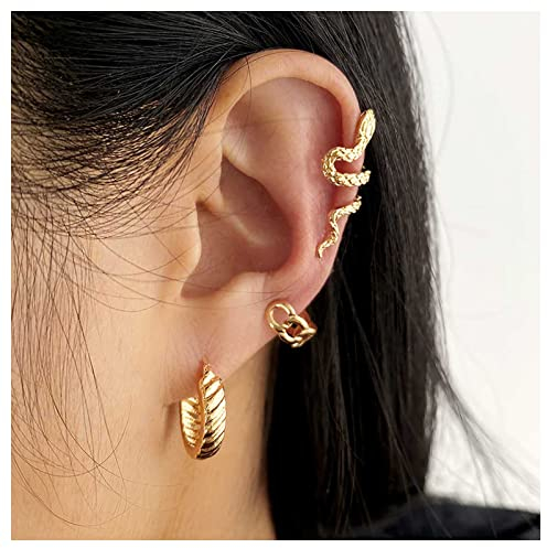 Inilbran Boho Geschichtet Schlange Ohr Manschette Wrap Ohrring Punk Schlange Knorpel Manschette Ohrring Vintage Schlange Ohr Crawler Ohrringe Gold Fake Helix Knorpel Ohrringe Schmuck Für Frauen 1set