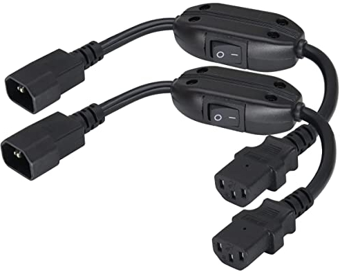 AAOTOKK(2Stücke)IEC320 C14 zu C13 AC Netzteil C13zuC14,mit Schalterkabel C13 Innenkern zu C14 Außenkern PDU Verlängerungskabel, verwendet für Computer LED HDTV Displays(0,3m/1Fuß)(C14 zu C13/Schalter)