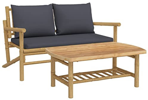 vidaXL Set Salotto da Giardino 2pz con Cuscini Grigio Scuro Bambù