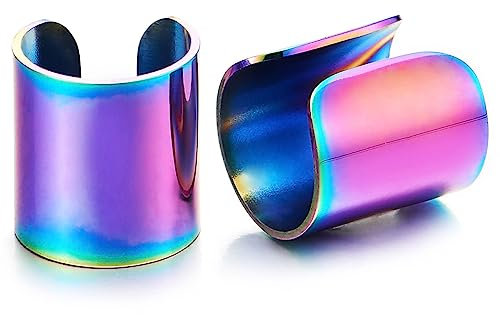 Edelstahl Oxidiert Regenbogen Bunte Ohr Clip-on Creolen Cuff für Herren Damen, Ohr Manschette Ohrringe, Fake Piercing