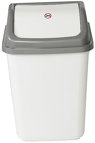 URBNLIVING 5L/20L/30L/50L Plastic Waste Management Recycling Bin Trash Can Dustbin with Swing Lid for Office, Kitchen and Bathroom (30L White/Grey)