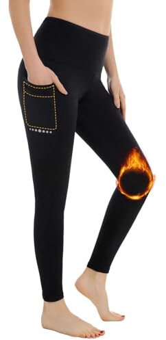 GEMZIX Damen Thermo Leggings Winter Hight Waist Wasserabweisend Fleece Gefüttert Blickdicht Slim Fit Push Up Yogahose Strumpfhose Sporthose Jeggings Wanderhose Sweathose mit Taschen, Schwarz, M