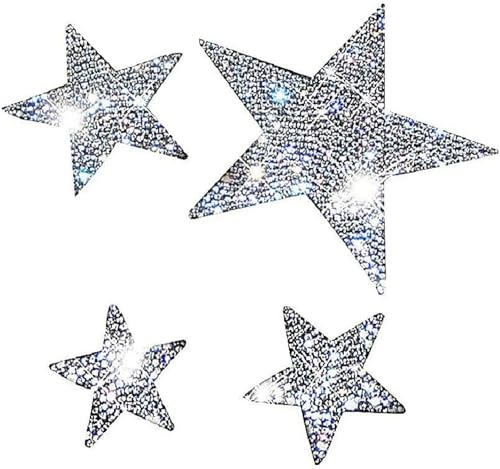 4PCS Bling Rhinestone Star Car Stickers | Sparkling, Interior Accessories, Car Decoration, Glitter Crystal Car Decals, for Women Girls, for Door Window Laptop Luggage