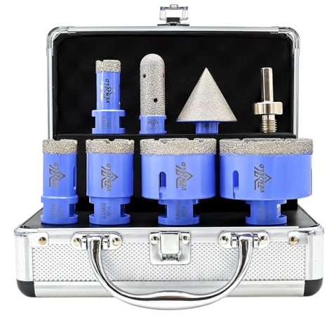 Foret Diamant Carrelage Boîte 8Pcs - 20/25/35/55/68mm Scie Cloche, 20mm Fraise, 50mm Mèche à chanfrein, Adaptateur pour Céramique Porcelaine Carrelage Granit Marbre