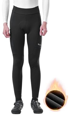 INBIKE Fahrradhose Herren Gepolstert Radhose Lang mit Polster Winter Thermo Fleece Gefüttert MTB Rennrad Fahrrad Schwarz 2XL