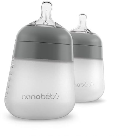 Nanobebe Flexy Silicone Baby Bottle - Anti-Colic, 2-Pack, 270ml, Grey