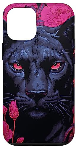 Hülle für iPhone 13 Schutzhülle für Mobiltelefon, Motiv: Panther, Blumenmotiv, Pink