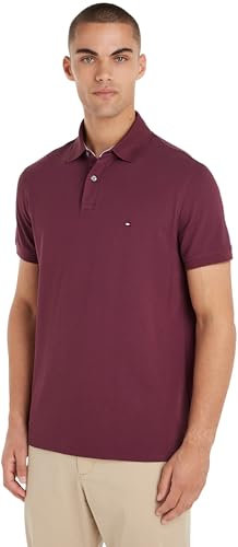 Tommy Hilfiger Uomo Maglietta Polo Maniche Corte Regular Fit con Chiusura con Bottoni, Rosso (Heritage Plum), XS