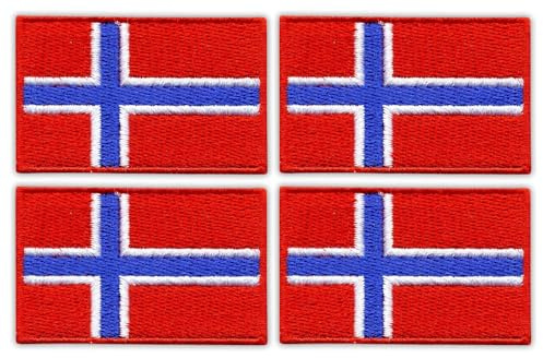 Juego de 4 parches bordados, diseño de bandera de Noruega, pequeño (borde rojo)