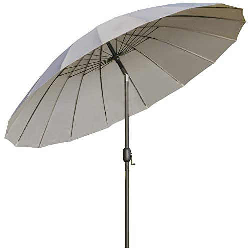 Outsunny Sombrilla Terraza Exterior Ø250 cm Sombrilla de Jardín con Ángulo Inclinable 18 Varillas y Manivela Impermeable Parasol para Patio Terraza Gris Claro